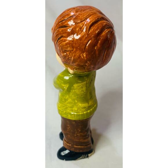 Made In Japan Figurine Boy with Dog MCM Green Shirt Brown Hair Pants Vintage - Picture 4 of 9